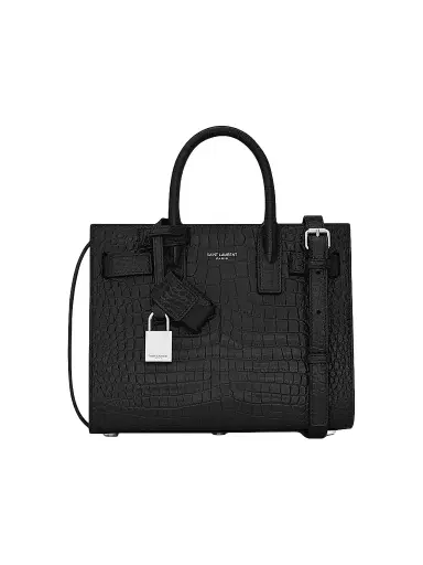 Saint Laurent Women's Sac De Jour Nano Top Handle Bag In Embossed Crocodile Shiny Leather - Black | Thumbnail 1