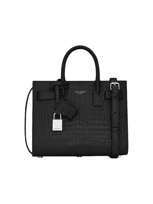 Saint Laurent Women's Sac De Jour Nano Top Handle Bag In Embossed Crocodile Shiny Leather - Black