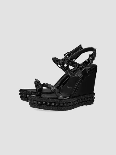 Christian Louboutin Women's Pyraclou 0MM Patent Leather Wedges - Black | Thumbnail 2