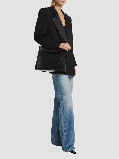 Saint Laurent Women's Niki Medium Shopping Tote Bag in Crinkled Vintage Leather - Nero | Thumbnail 3