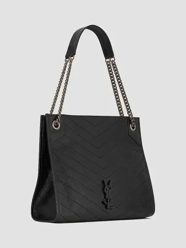Saint Laurent Women's Niki Medium Shopping Tote Bag in Crinkled Vintage Leather - Nero | Thumbnail 4