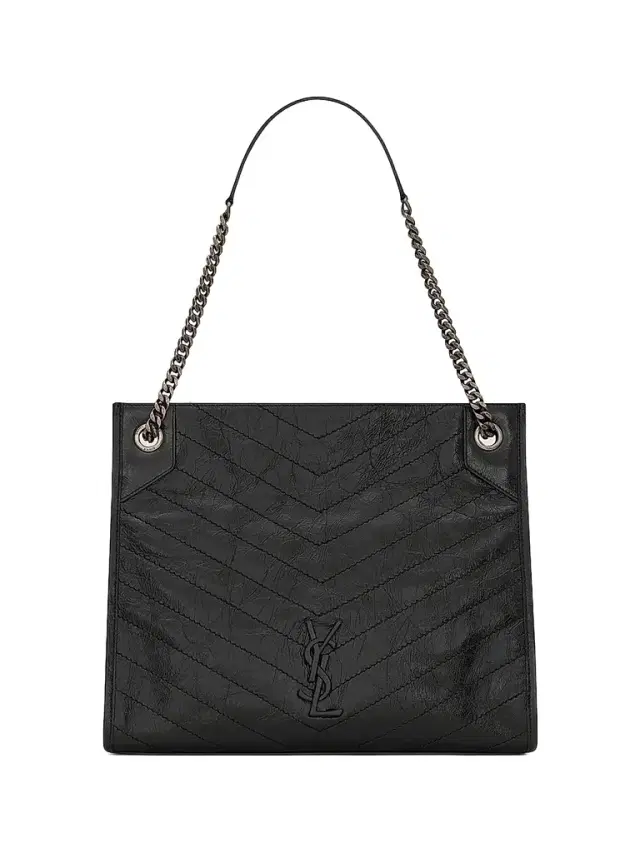 Women's Niki  Shopping Tote Bag in Crinkled Vintage Leather - Nero