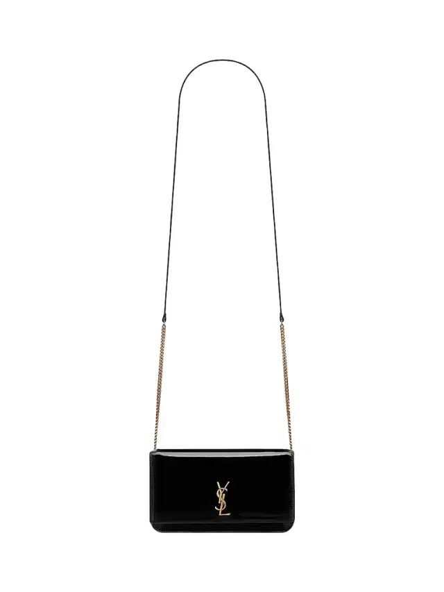 Saint Laurent Women's Cassandre Phone Holder in Patent Leather - Black