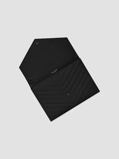 Saint Laurent Women's Cassandre Matelassé Flap Pouch in Grain De Poudre Embossed Leather - Noir | Thumbnail 5