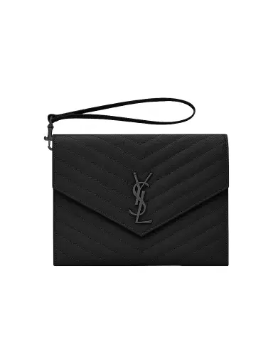 Saint Laurent Women's Cassandre Matelassé Flap Pouch in Grain De Poudre Embossed Leather - Noir | Thumbnail 1