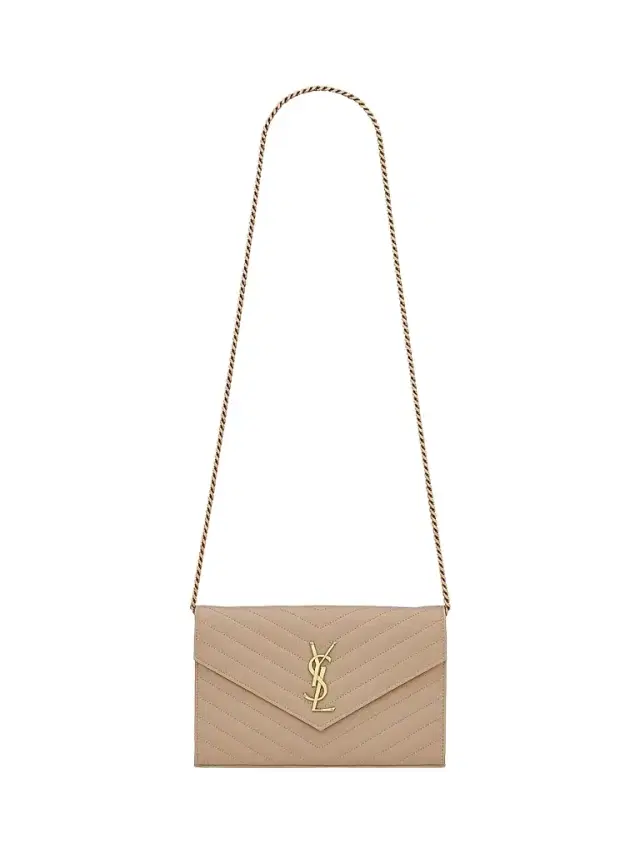 Saint Laurent Women's Classic Cassandre Chain Wallet in Grain De Poudre Leather - Seasalt