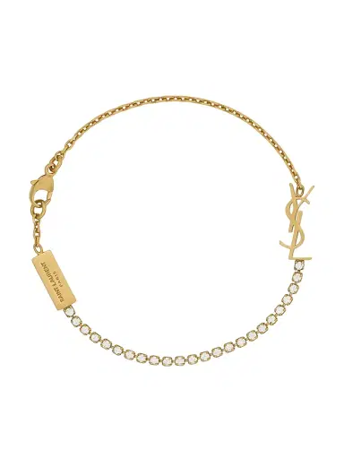 Saint Laurent Women's Cassandre Charm Bracelet in Metal and Rhinestone - Crystal Gold | Thumbnail 1 Saint Laurent Women's Cassandre Charm Bracelet in Metal and Rhinestone - Crystal Gold | Thumbnail 1