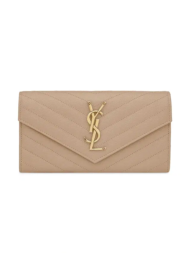 Saint Laurent Women's Monogram Matelassé Leather Flap Wallet - Dark Beige