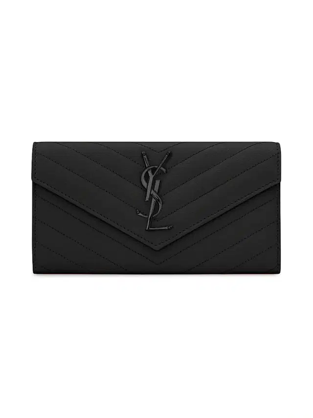 Women's Cassandre Matelasse  Flap Wallet in Grain De Poudre Embossed Leather - Nero
