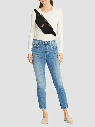 Saint Laurent Women's Cassandre Classic Belt Bag In Grain De Poudre Embossed Leather | Thumbnail 2