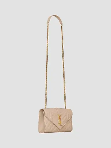 Saint Laurent Women's Envelope Small Shoulder Bag in Quilted Grain De Poudre Embossed Leather - Dark Beige | Thumbnail 6 Saint Laurent Women's Envelope Small Shoulder Bag in Quilted Grain De Poudre Embossed Leather - Dark Beige | Thumbnail 6