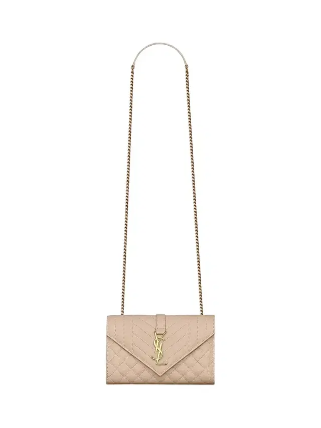 Saint Laurent Women's Envelope  Shoulder Bag in Quilted Grain De Poudre Embossed Leather - Dark Beige