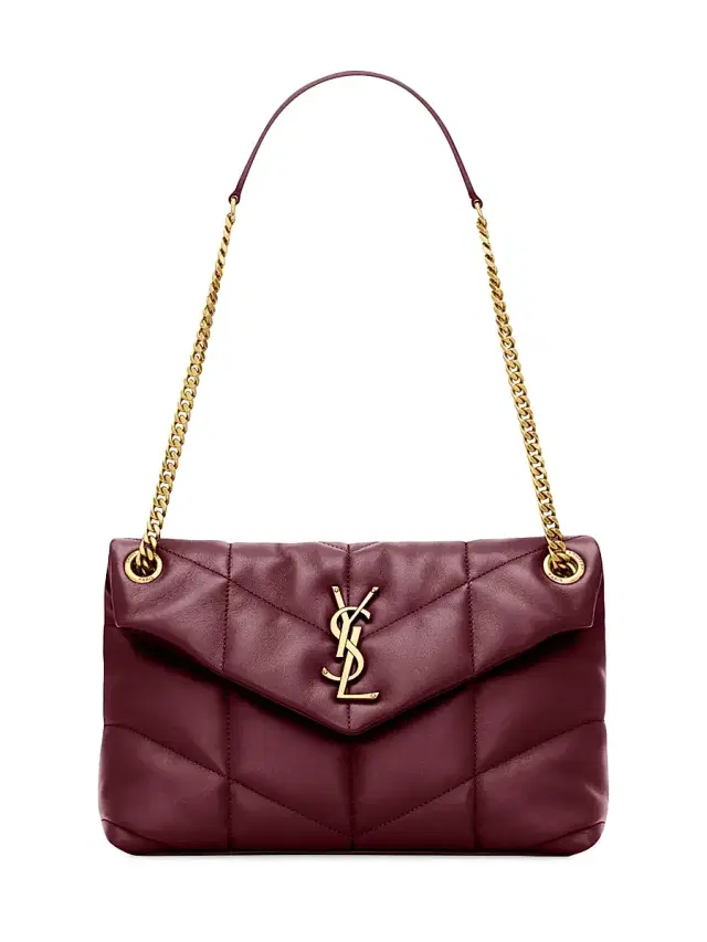 Saint Laurent Women's Puffer  Shoulder Bag in Nappa Leather - Rouge Cabernet