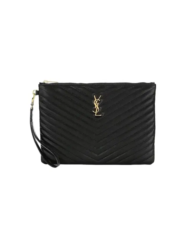 Saint Laurent Women's Quilted Leather Monogam Wristlet - Noir