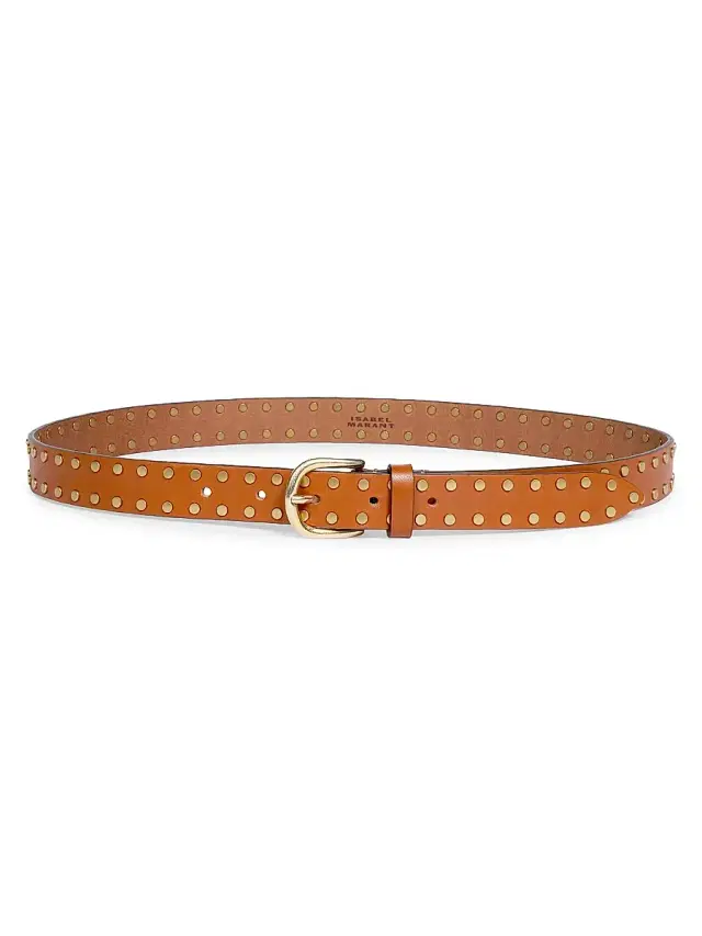 Women's Zap Studded Leather Belt - Natural