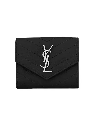 Saint Laurent Women's Cassandre Matelassé Compact Tri Fold Wallet - Black | Thumbnail 1 Saint Laurent Women's Cassandre Matelassé Compact Tri Fold Wallet - Black | Thumbnail 1
