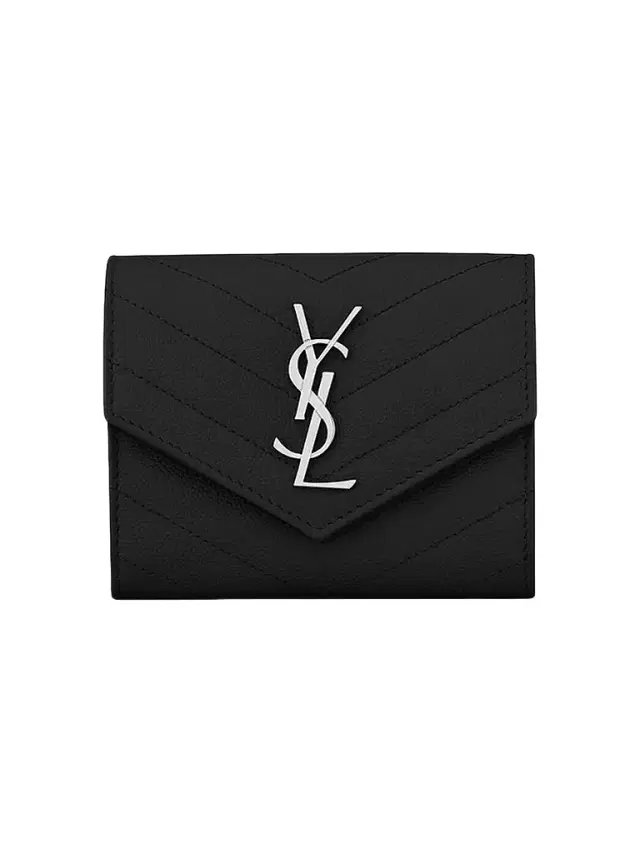 Saint Laurent Women's Cassandre Matelassé Compact Tri Fold Wallet - Black