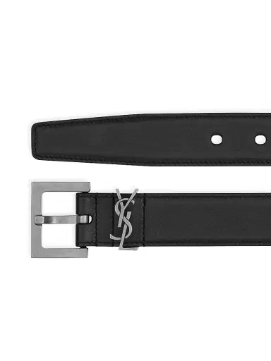 Saint Laurent Women's Cassandre Belt with Square Buckle in Smooth Leather - Nero - Size 26 | Thumbnail 4
