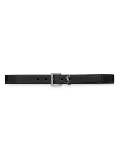 Saint Laurent Women's Cassandre Belt with Square Buckle in Smooth Leather - Nero - Size 26 | Thumbnail 1