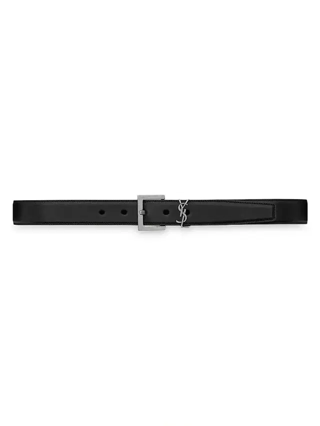Women's Cassandre Belt with Square Buckle in Smooth Leather - Nero