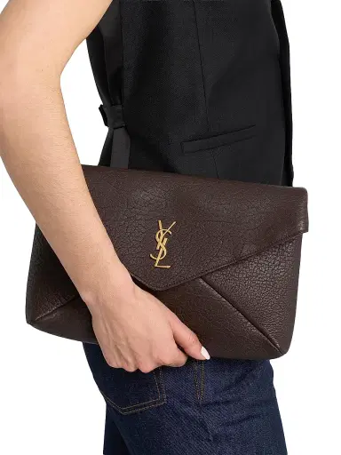 Saint Laurent Women's Cassandre Large Envelope Pouch In Lambskin - Santal | Thumbnail 3