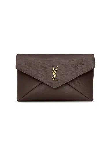 Saint Laurent Women's Cassandre Large Envelope Pouch In Lambskin - Santal | Thumbnail 1