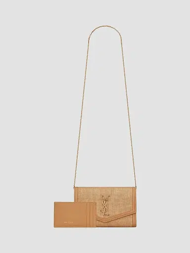 Saint Laurent Women's Uptown Chain Wallet In Micro Raffia | Thumbnail 2 Saint Laurent Women's Uptown Chain Wallet In Micro Raffia | Thumbnail 2