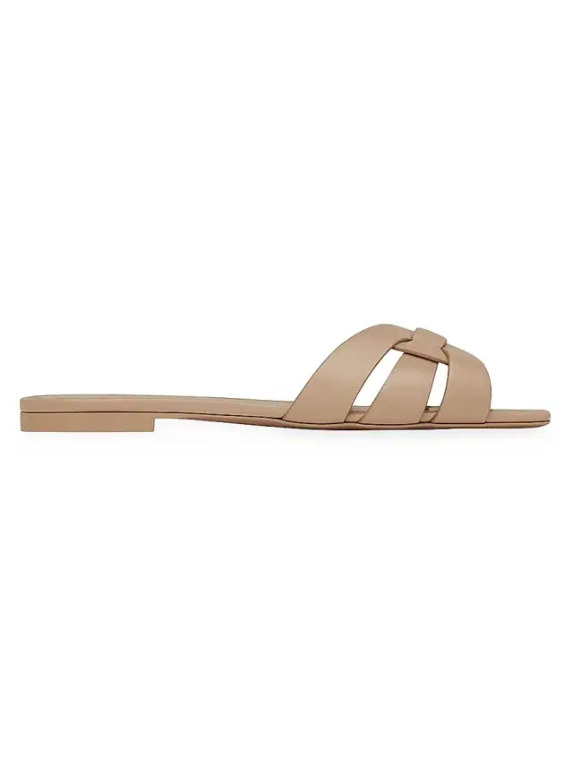 Saint Laurent Women's Tribute Mules in Smooth Leather - Dark Beige