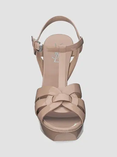 Saint Laurent Women's Tribute Platform Sandals in Patent Leather - Beige - Size 11.5 | Thumbnail 2