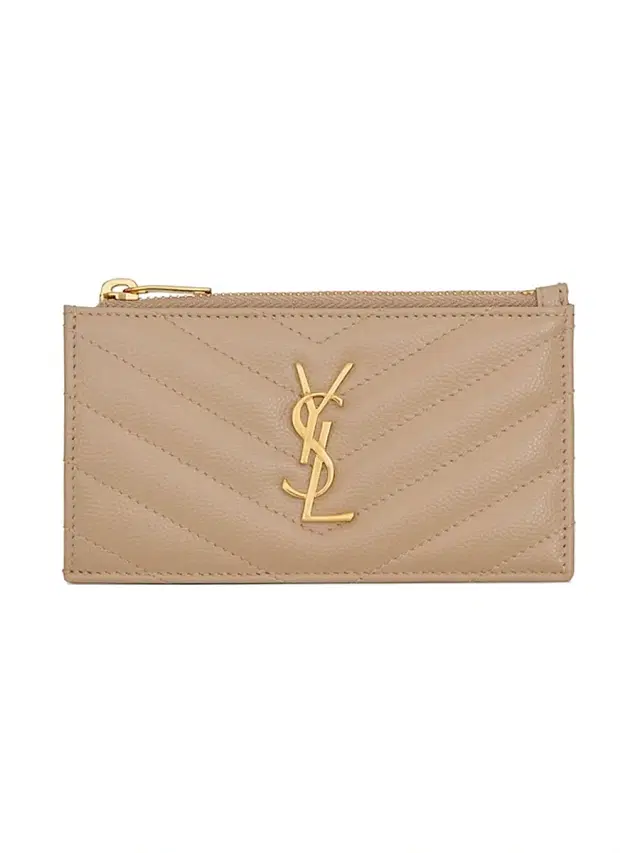 Saint Laurent Women's Cassandre Matelassé Zipped Card Case in Leather - Dark Beige