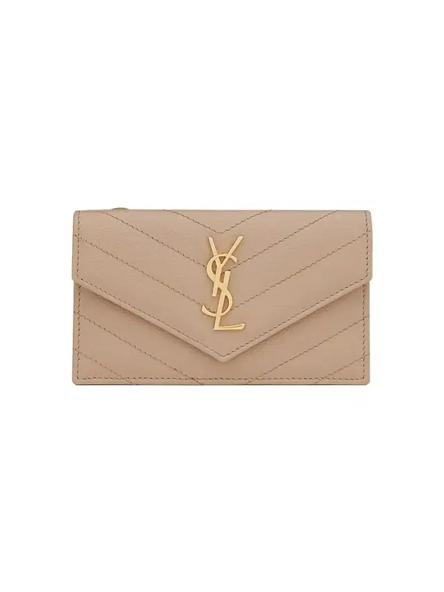 Women's Cassandre Matelassé Fragments Flap Card Case in Grain de Poudre Embossed Leather - Dark Beige