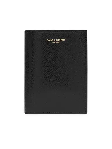 Saint Laurent Men's Credit Card Wallet In Coated Bark Leather - Black | Thumbnail 1