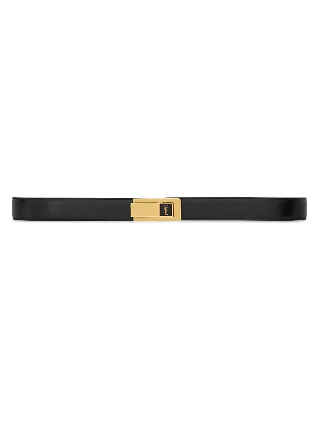 Women's Charniere Buckle Belt in Smooth Leather - Black