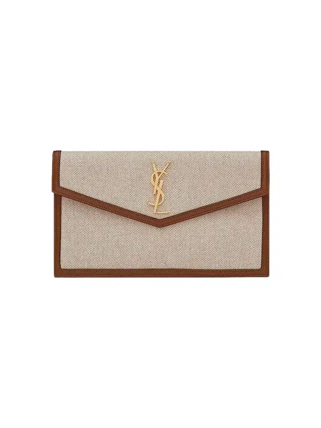 Saint Laurent Women's Uptown Pouch In Canvas And Smooth Leather - Naturel Beige Brick