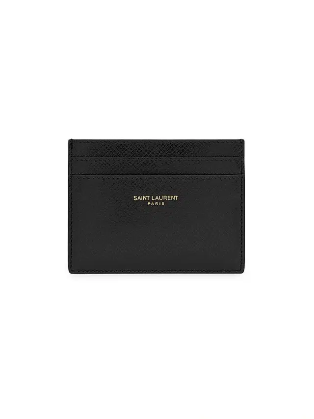 Saint Laurent Men's Card Case In Coated Bark Leather - Black