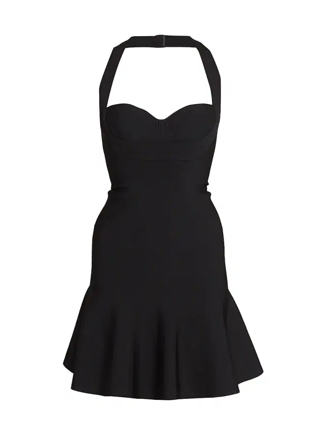 ALAIA Women's Rib-Knit Halter Flounce Minidress - Black