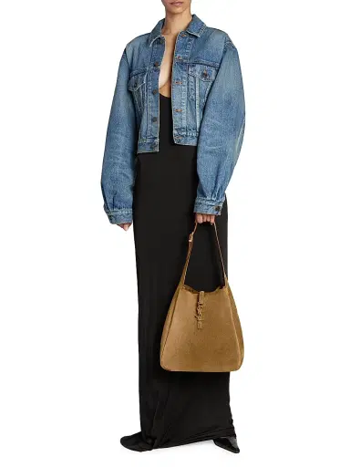 Saint Laurent Women's Le 5 a 7 Soft Shoulder Bag in Suede - Golden Leaf | Thumbnail 2 Saint Laurent Women's Le 5 a 7 Soft Shoulder Bag in Suede - Golden Leaf | Thumbnail 2