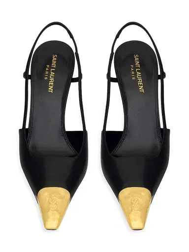 Saint Laurent Women's Jeanne Slingback Pumps in Smooth Leather - Black And Gold | Thumbnail 3 Saint Laurent Women's Jeanne Slingback Pumps in Smooth Leather - Black And Gold | Thumbnail 3