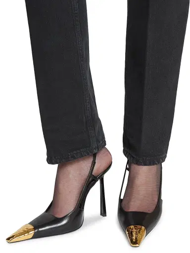 Saint Laurent Women's Jeanne Slingback Pumps in Smooth Leather - Black And Gold | Thumbnail 4 Saint Laurent Women's Jeanne Slingback Pumps in Smooth Leather - Black And Gold | Thumbnail 4