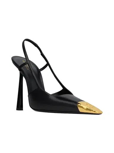 Saint Laurent Women's Jeanne Slingback Pumps in Smooth Leather - Black And Gold | Thumbnail 1 Saint Laurent Women's Jeanne Slingback Pumps in Smooth Leather - Black And Gold | Thumbnail 1