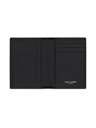 Saint Laurent Men's Tiny Cassandre Credit Card Wallet In Grained Leather - Black | Thumbnail 3 Saint Laurent Men's Tiny Cassandre Credit Card Wallet In Grained Leather - Black | Thumbnail 3