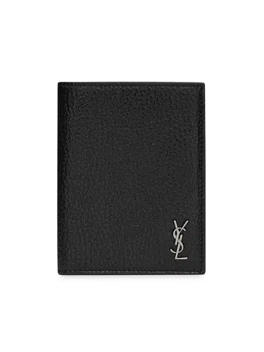 Saint Laurent Men's Tiny Cassandre Credit Card Wallet In Grained Leather - Black | Thumbnail 1 Saint Laurent Men's Tiny Cassandre Credit Card Wallet In Grained Leather - Black | Thumbnail 1