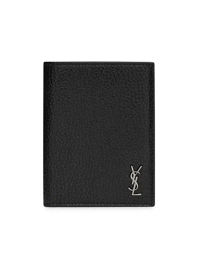 Men's Tiny Cassandre Credit Card Wallet In Grained Leather - Black
