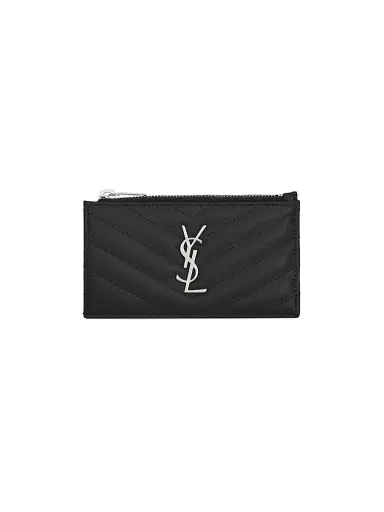 Saint Laurent Women's Cassandre Matelass Zipped Fragments Card Case in Grain de Poudre Embossed Leather - Nero | Thumbnail 1 Saint Laurent Women's Cassandre Matelass Zipped Fragments Card Case in Grain de Poudre Embossed Leather - Nero | Thumbnail 1