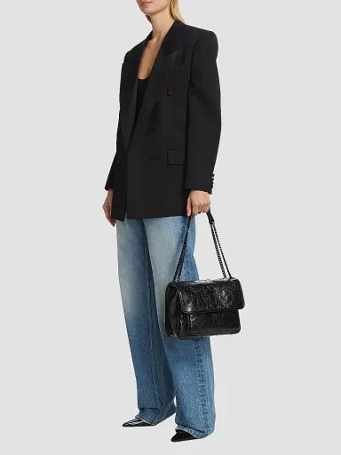 Saint Laurent Women's Niki Medium Shoulder Bag in Vintage Leather - Black | Thumbnail 2