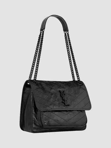 Saint Laurent Women's Niki Medium Shoulder Bag in Vintage Leather - Black | Thumbnail 4