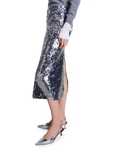 Maje Women's Knit Skirt with Sequins - Grey | Thumbnail 6