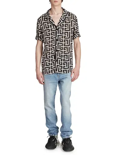Balmain Men's Macromonogram Short-Sleeve Pajama Shirt - Ivoire Noir | Thumbnail 2