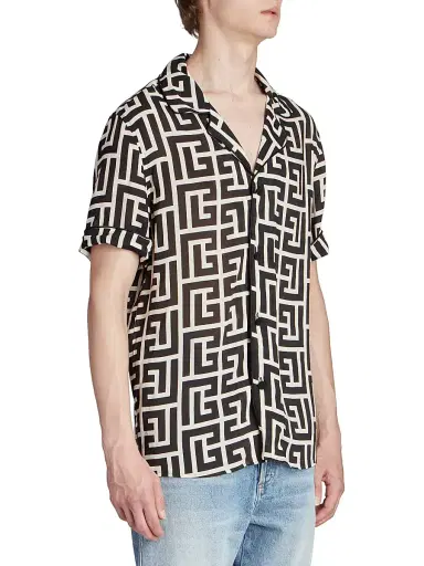 Balmain Men's Macromonogram Short-Sleeve Pajama Shirt - Ivoire Noir | Thumbnail 4