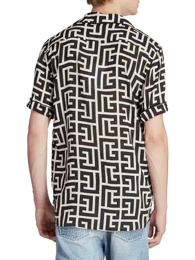 Balmain Men's Macromonogram Short-Sleeve Pajama Shirt - Ivoire Noir | Thumbnail 5
